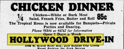 Hollywood Drive-In (Tonys Lounge) - Sep 1953 Ad (newer photo)